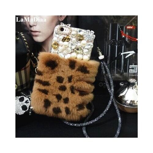 Luxury Big Rhinestone Diamond Real Rabbit Fur Soft Phone Cases For IPhone X XR XS MAX 11 12 Pro Max 6 6SPlus 7 8 Plus Bling Case