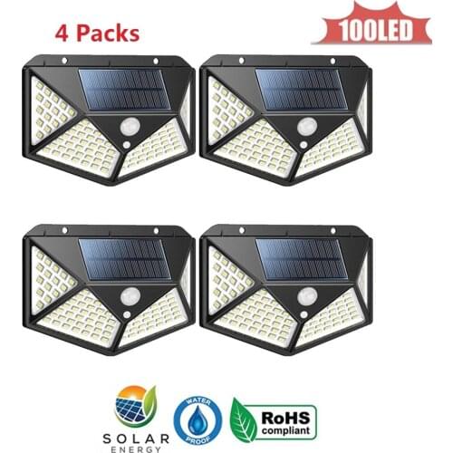 100lED Solar Lamp Outdoor Waterproof Ip65 Three Sides Induction Wall Lamp Flame Garden Street Lighting Emergency Modern 4 sided