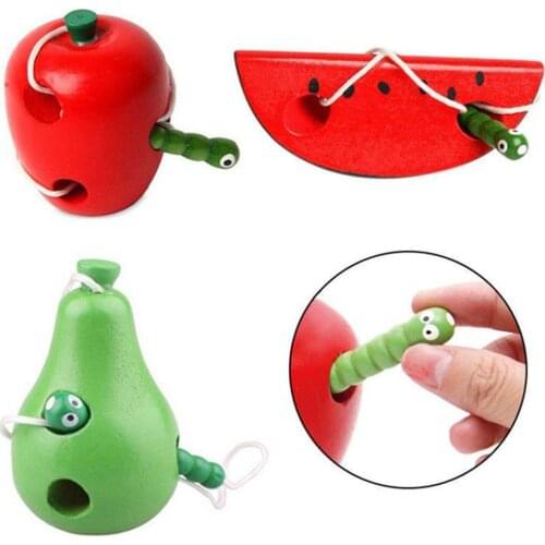 High Qualitity Fruit Shape Intelligence lacing Game Montessori Threading Kid Wooden Toy Funny Educational Toy Gift