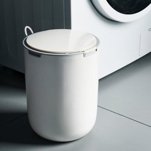 Japanese Style White Round Trash Can With Pressure Ring Toilet Paper Basket Sorting Trash Can With Lid