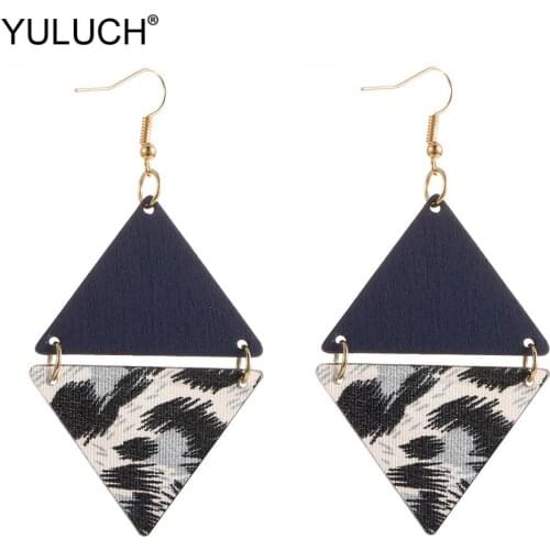 YULUCH 1 Pair long Pop Earrings Fashion Jewelry For Women Handmade Triangle Bohemian Wooden Acrylic Big Dangle Pendant Earrings