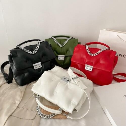 Women Winter Soft Space Cotton Tote Casual Simple Chain Shoulder Bag Luxury PU Crossbody Bag Female Cotton Feather Down Bag