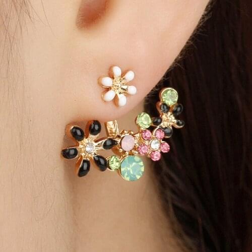 Korea Sweet Flowers Rhinestone Stud Earrings For Women Colorful Crystal Branch Earrings Party Wedding Jewelry Accessories New