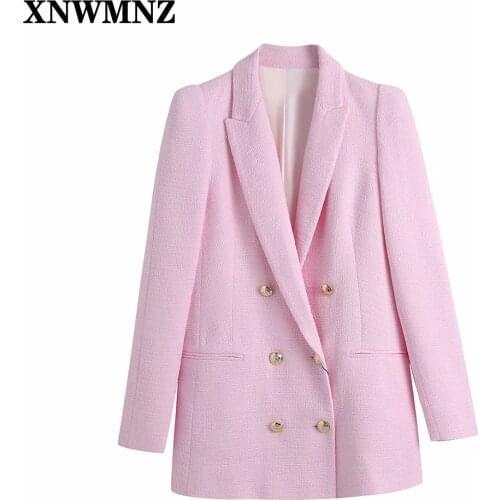 XNWMNZ 2021 Fashion textured button Blazer women pink lapel collar long sleeves pockets blazers Womens spring coat Female suit