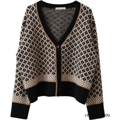 2021 Spring And Autumn Fashion Cardigan Ladies Retro Sweater Long-sleeved Knitted Clothes Loose V-neck Sweater Ropa De Mujer