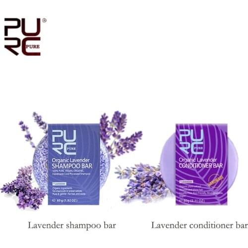 11.11 PURC handmade lavender hair shampoo bar and hair conditioner bar organic plant extract solid hair soap best hair care set