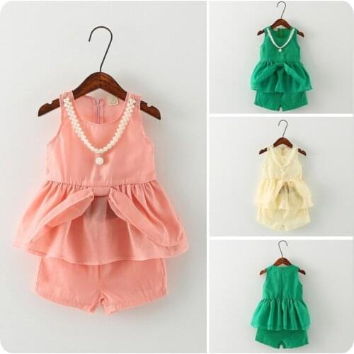 2016 Summer New Style Childrens Garment Girl Baby Korean 2 Pieces Dress Pendulum Vest Vest Shorts Girl Cool Refreshing Suit