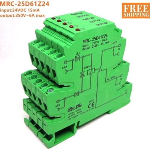 5pcs MRC-25D61Z24 6A 1CO input DC24V Slim Relay Mount On Screw Socket with LED and Protection Circuit 24VDC/AC Wafer relay