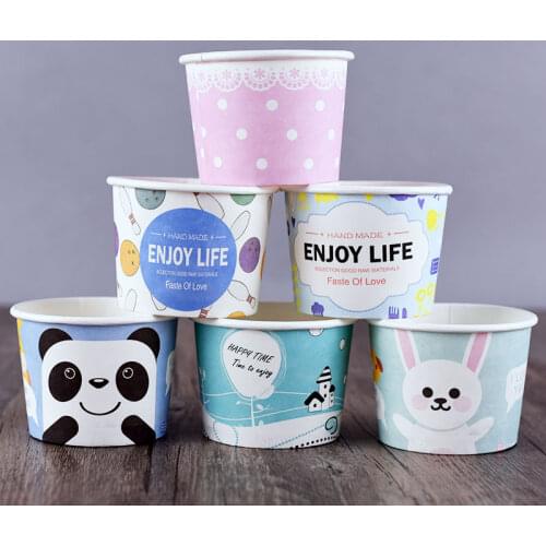 50pcs paper cups birthday party favors dessert cup with lid High quality cartoon ice cream bowl 200ml small round disposable