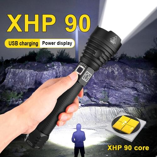 500000LM Rechargeable LED Flashlight USB Torch Light CREE XHP90 P70 Powerful Tactical Flashlight 18650 Waterproof Zoom Hand Lamp
