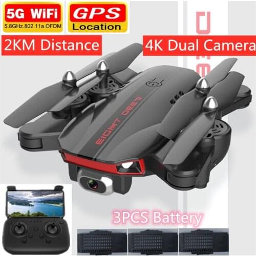 5G Wifi FPV GPS RC Drone 25MINS 4K Camera HD Wide Angle 2KM Distance Dual GPS Position Optical Flow App Control RC Quadcopter To
