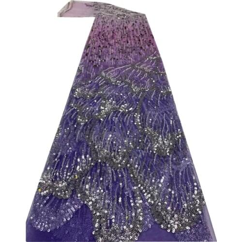 African Sequins Lace Fabric 2021 Beautiful High Quality Lace French Mesh Lace Fabrics 5 Yards For Wedding Sewing ZX-400