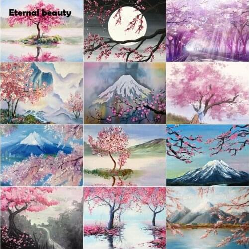 5D Diy Diamond Painting Japanese Style Full Round Square Diamond Embroidery Mount Fuji and Cherry Blossoms Oil Mosaic Paintings