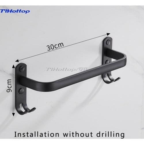 European-style Space Aluminum Punch-free With Hook Black Towel Rack Hang Rod Bathroom Single Rod Double Rod Hardware