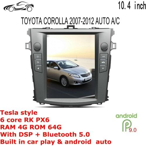 Tesla Style Android 9 4G+64 Car GPS Navigation Carplay For TOYOTA COROLLA Car Auto Stereo Multimedia Player Head Unit AUTO A/C