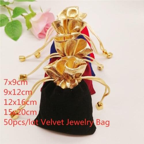 50PCS/Lot Velvet Gift Bags Drawstring Gift Packaging Bag For Christmas Wedding Candy Party Favor Bags Velvet Jewelry Bag Pouches
