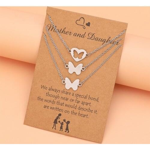 Mother Daughter Hollow Heart Butterfly Stainless Steel Necklace for Women Clavicle Chain Sun Moon Pendant Choker Fashion Jewelry