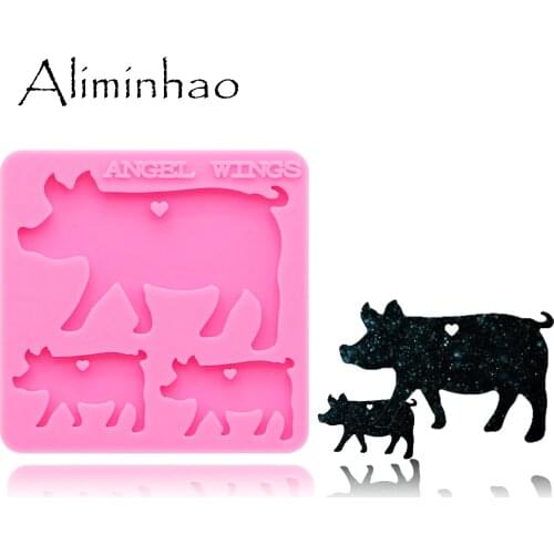 DY0124 Shiny Pig mother/baby family Keychain silicone molds DIY epoxy resin molds for jewelry Decorative Craft Mold wholesale