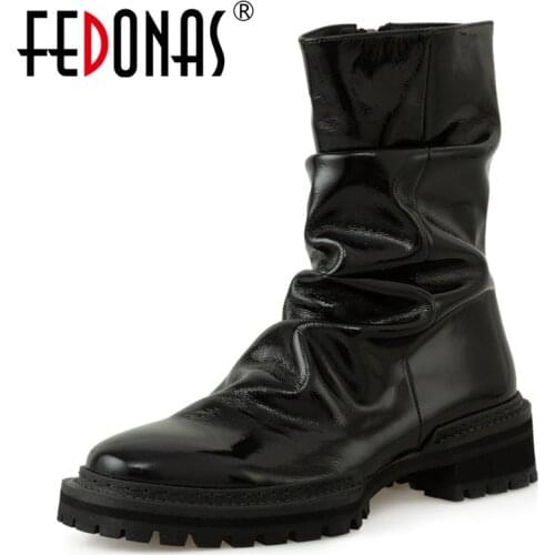 FEDONAS Top Quality Ankle Boots 2021 Autumn Genuine Leather Low Heels Boots For Women Winter Newest Party Basic Shoes Woman