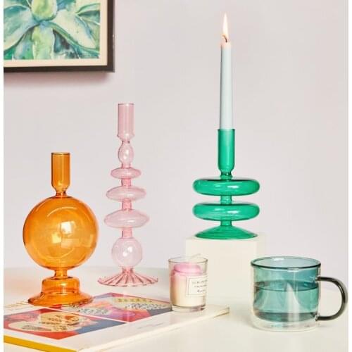 Floriddle Taper Candle Holders Glass Candlesticks for Home Wedding Housewarming Party Glass Vase Table Bookshelf Decoration