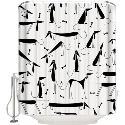 Dog Canine Black And White Stick Figure Shower Curtain Waterproof Curtains Polyester Bath Curtain
