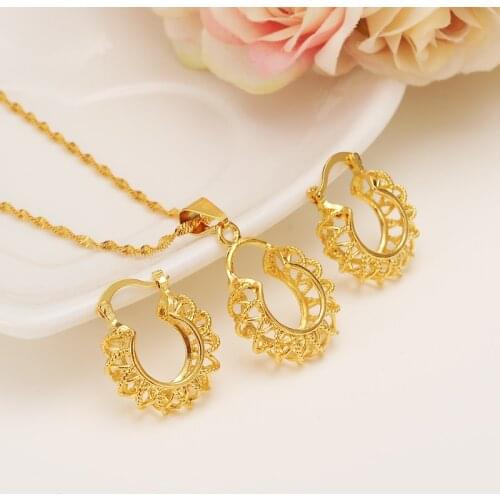 Gold dubai india round African jewelry Set Necklace pendant Earrings Ethiopia wedding bridl jewelry sets for women girl gifts