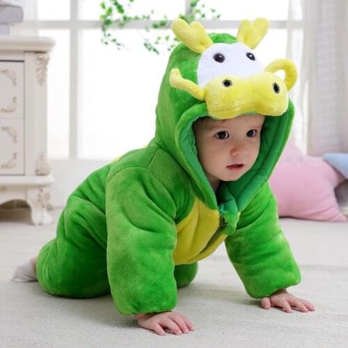 Green Dragon Costumes Baby Boy Romper Newborn Winter Outfit Clothes Toddler Jumpsuits Fleece Hooded Jacket Children Overall Soft