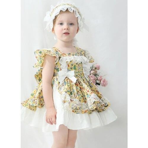 Girls Floral Lace Dresses Children Spanish Boutique Lolita Ball Gown Toddler Summer Princess Dress Baby Birthday Party Clothes