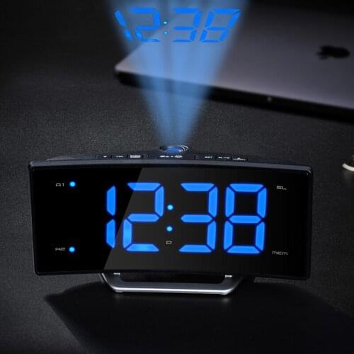 Led Projection Alarm Clock FM Radio Desktop Modern Home Decoration Snooze Bedside Digital Clocks Brightness Ajustable