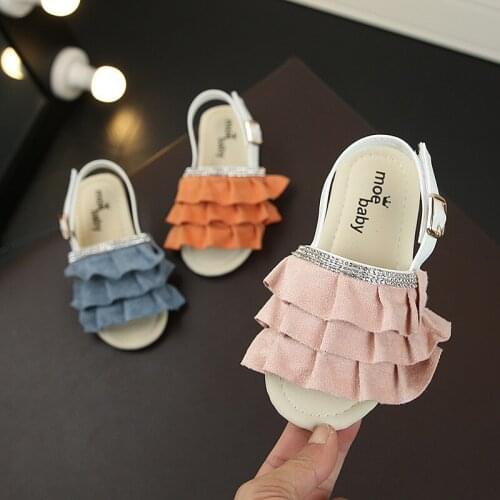 Summer girls sandals princess slippers fashion ruffles kids beach shoes casual open toe soft bottom non-slip baby sandals