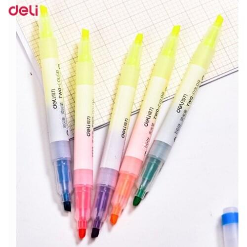 10 Sets Deli Highlighter Marker High Quality Twin Tip Double Colors Art Marker School Stationery Water Based Ink Drawing Pens