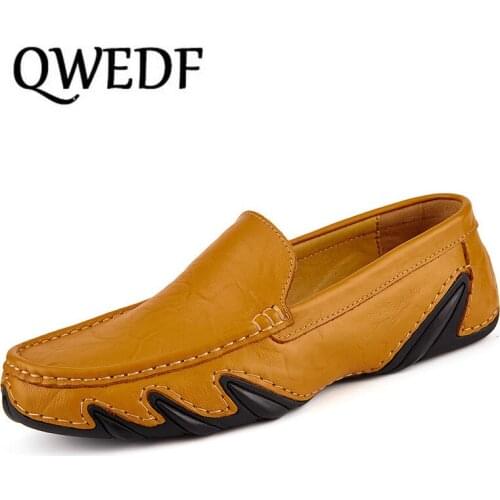 2019 Men Leather Flats Shoes Spring Summer Mens Boat Shoe Black Blue Casual Loafers Elegant Moccasin Leisure FootWear K7-57