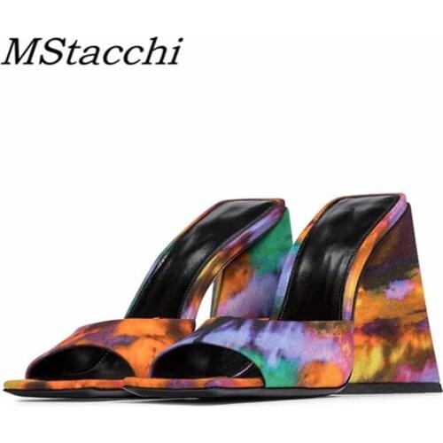 Women Sandalias Block High Heels Women Mules Open Square Toe Thick-soled Women Slipper Sexy Party Nightclun Summer Ladies Slides