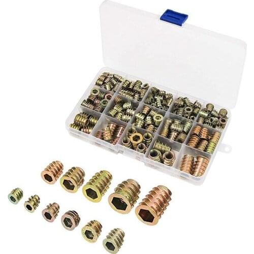 Pack Of 230 Screw Nuts M4/M5/M6/M8/M10 Zinc Alloy Hex Socket Nut, Threaded Insert, Wood Screw Nut For Wood Furniture