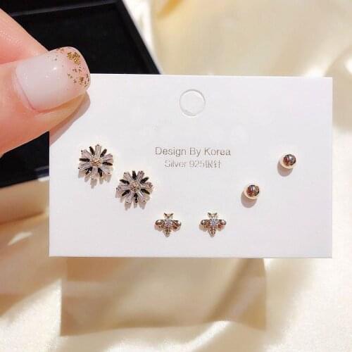 2020 New Shiny Zirconia Crystal Flower Honeybee Stud Earring Set Trendy 6-piece Earring Set For Women Gifts S-E1198