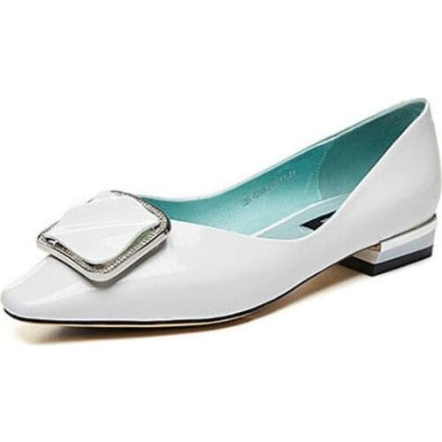 2020 New Cow Leather Womens Pumps Concise Wild Single Shoes Plus Size 42 Square Head Slip-on Low Heel Spring Ladies Shoes