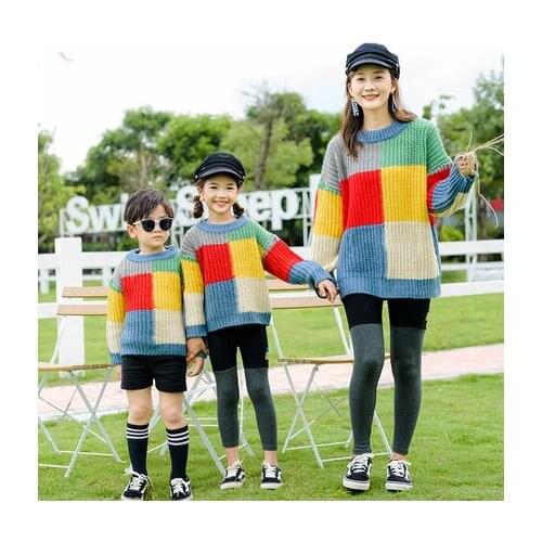 Family Matching clothes Korean style Autumn winter fashion color matching sweaters for mom and daughter