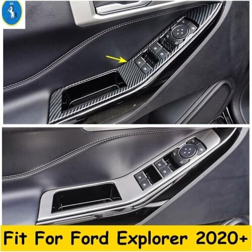 Inner Door Armrest Window Glass Lift Button Control Panel Cover Trim For Ford Explorer 2020 2021 Stainless Steel / ABS Interior