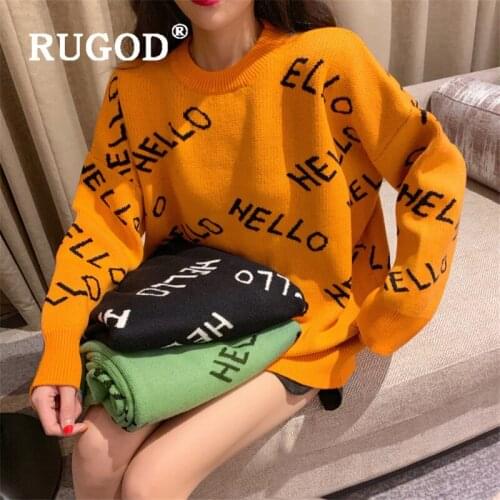 RUGOD new autumn arrivals womens sweater pullovers o neck letter print loose oversized sweater fashion female casual korean top