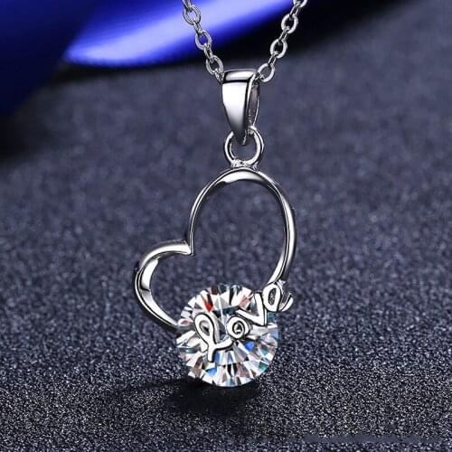 Silver 2 Carat Excellent Cut Diamond Test Passed D Color Good Clarity Moissanite Heart Necklace Silver 925 Valentines Chain
