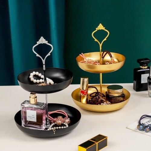 Nordic Double Layer Metal Desktop Storage Tray Cosmetics Jewelry Organizer Display Rack Home Fruit Snack Plate Sundries Holder