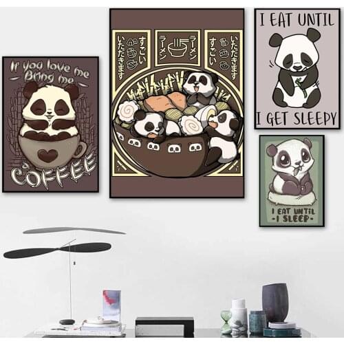 Nordic Cartoons Animal Posters and Prints Lovely Ramen Panda Canvas Painting Abstract Wall Pictures for Living Room Home Decor