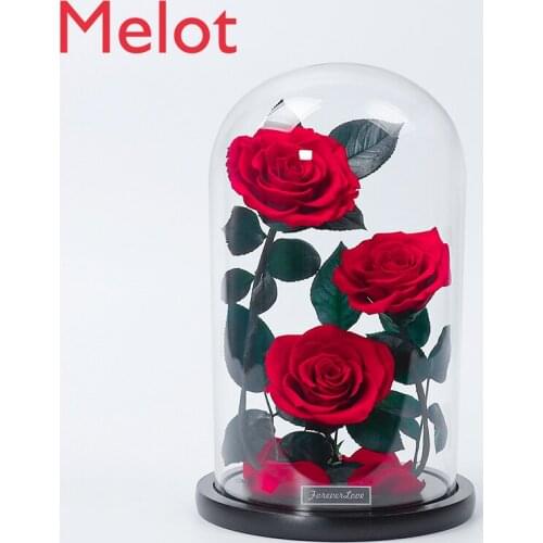 Eternal Flower Glass Cover Rose Real Flower Dried Bouquet Gift Box Valentines Day for a Girlfriend Birthday 2021Christmas Gift