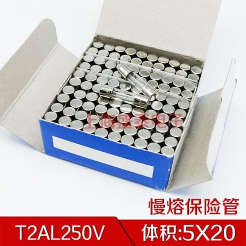 T2AL250V Slow Melt Fuse Tube 5X20MM T2A250V Insurance Tube T2A 250V 1 Box 100 PCS