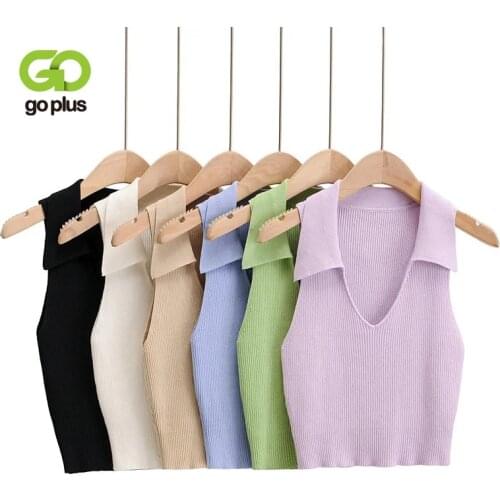 GOPLUS Y2k Tops Summer Knitted Tank Top Sleeveless Vintage Black White Crop Top Tee Shirt Camisetas De Mujer Haut Femme C11165
