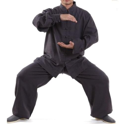Unisex dark gray linen&cotton Autumn&Winter&Spring shaolin kung fu suits martial arts tai chi uniforms meditation clothing