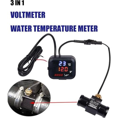 For Honda Motorcycle Universal Multifunctional KOSO Water Temperature Meter Voltmeter USB Charging three in one Waterproof Meter