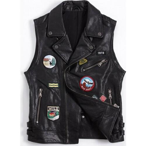 Vintage 100% Genuine Leather Jacket Men Real Cow Leather Vest Casual Streetwear Mens Leather Jacket Moto Biker Outwear 83