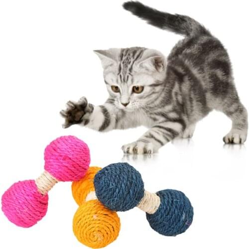 Funny Cat Toy Sisal Ball Tease Game Chew Dumbbell Barbell Pet Interactive Training Toys