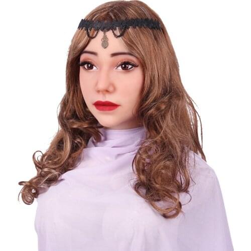 Female Mask Crossdresser Silicone With Hair Tramnsgender Realistic Makeup Doll Rubber Big Lips For Face Women Cosplay Sissy